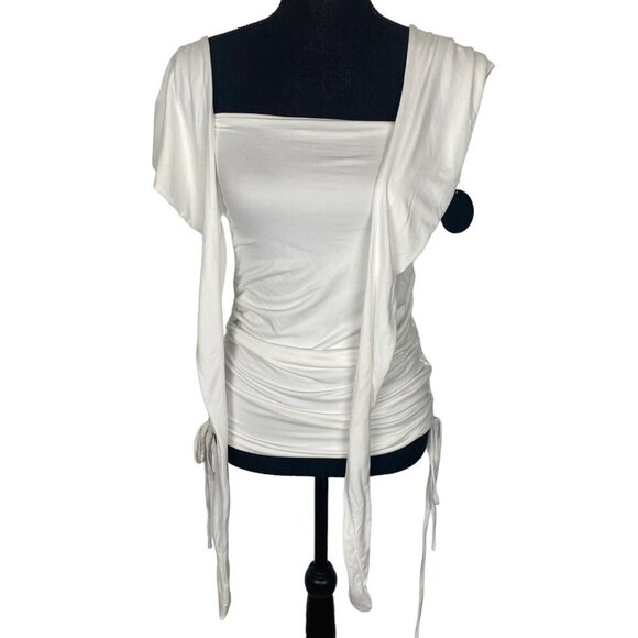 HOT MIAMI STYLES Women Wrap Top Size S White Sleeveless Feminine Classy 40-12 - Picture 5 of 10